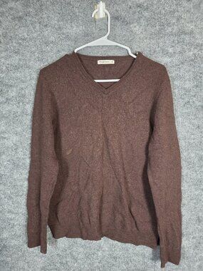 WoolOvers Sweater womens M Brown Cashmere V Neck Pullover Stains Pilling Lint